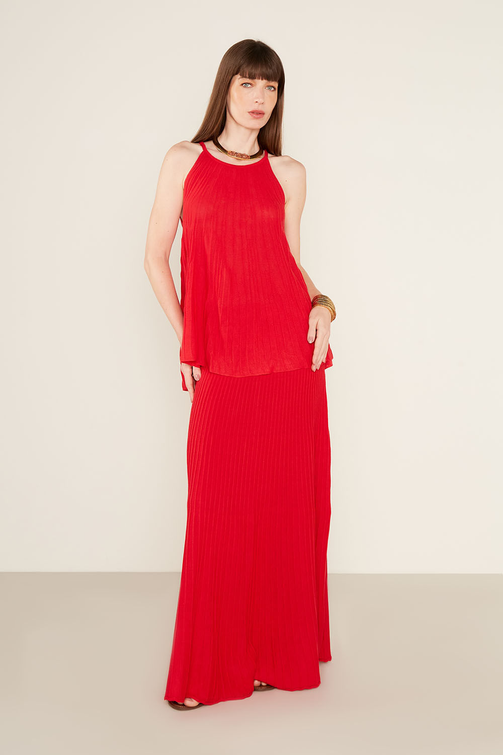 Saia Tricot Plissada - Vermelho Pepper