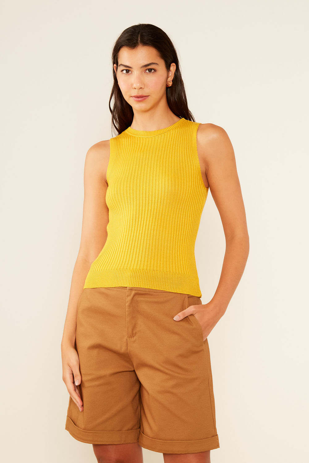 Regata Tricot Canelada - Amarelo Radiante