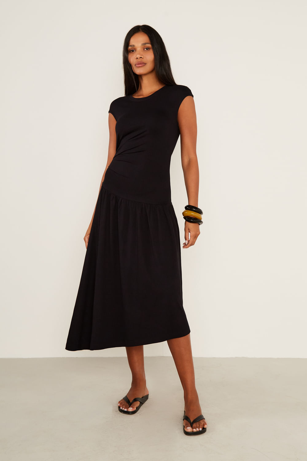 Vestido Malha Assimétrico - Preto