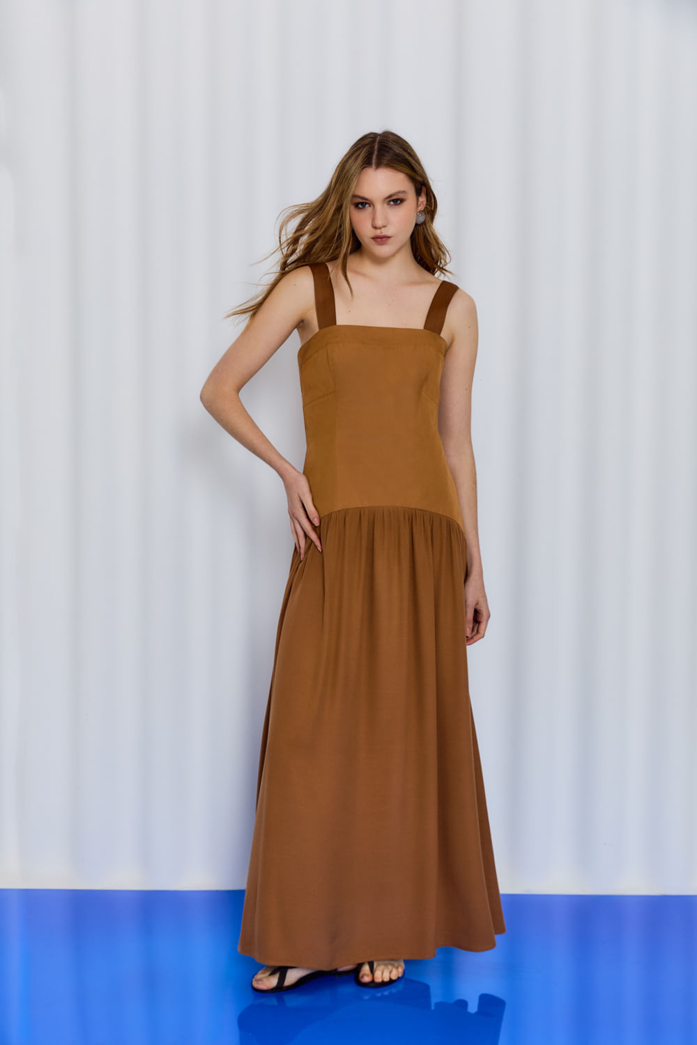 Vestido Casual Recortes - Bege Nozes