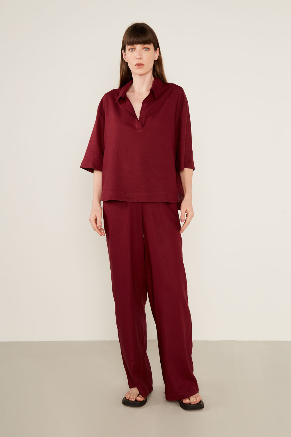 Blusa Casual Linho - Grena