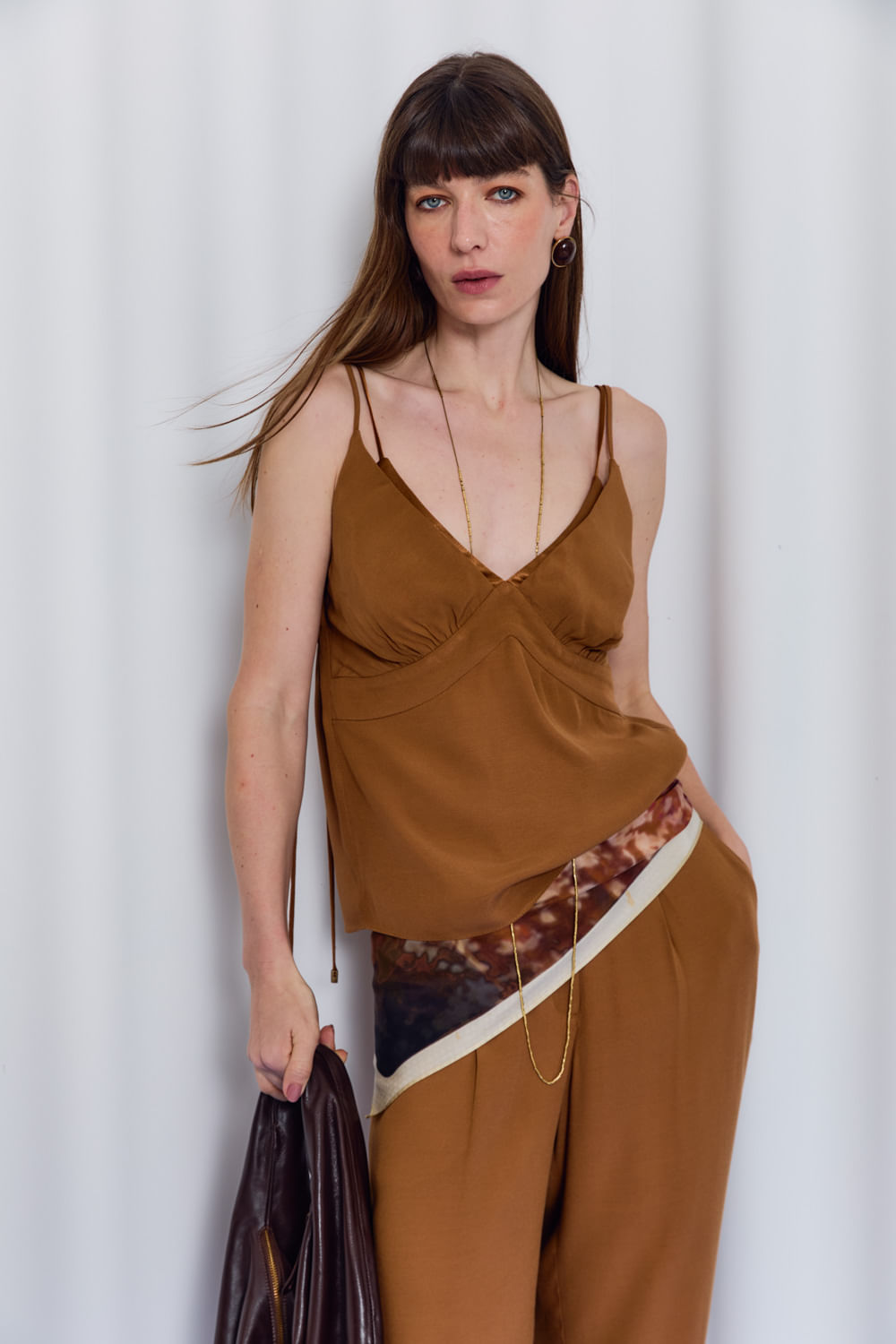 Blusa Casual Alça Dupla - Camelo