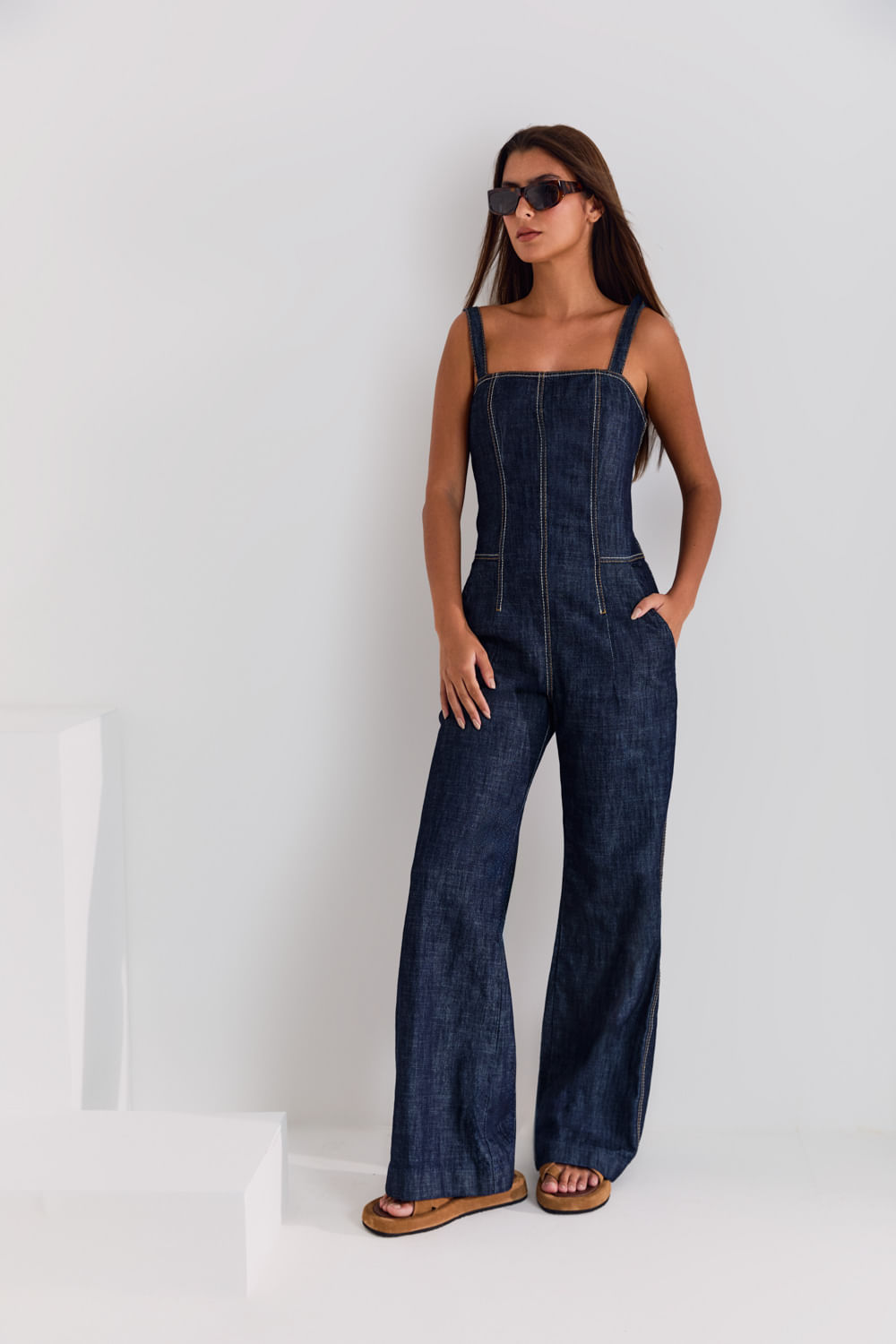 Macacão Jeans Alças - Jeans