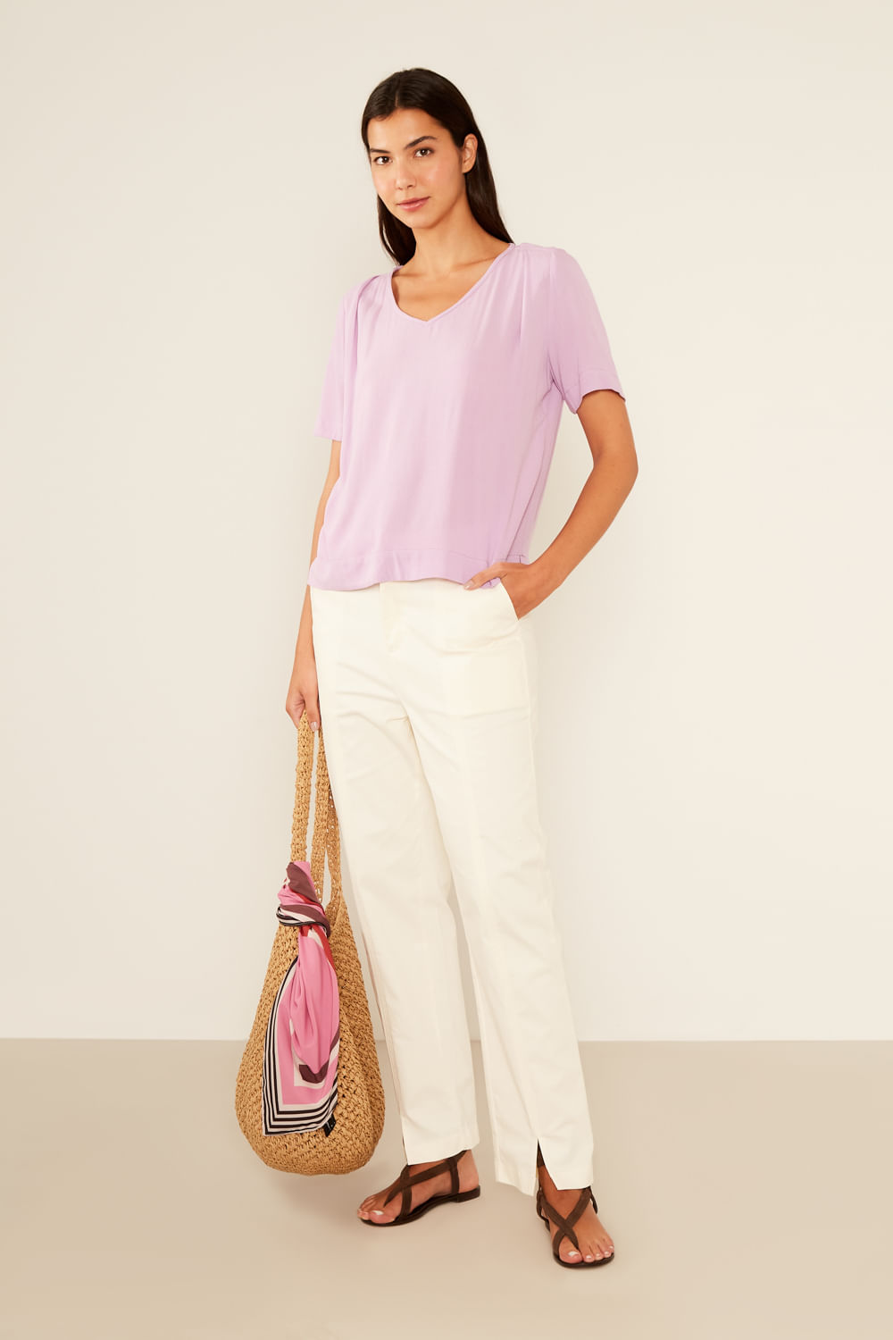 Blusa Casual Decote v - Violeta Vibrante