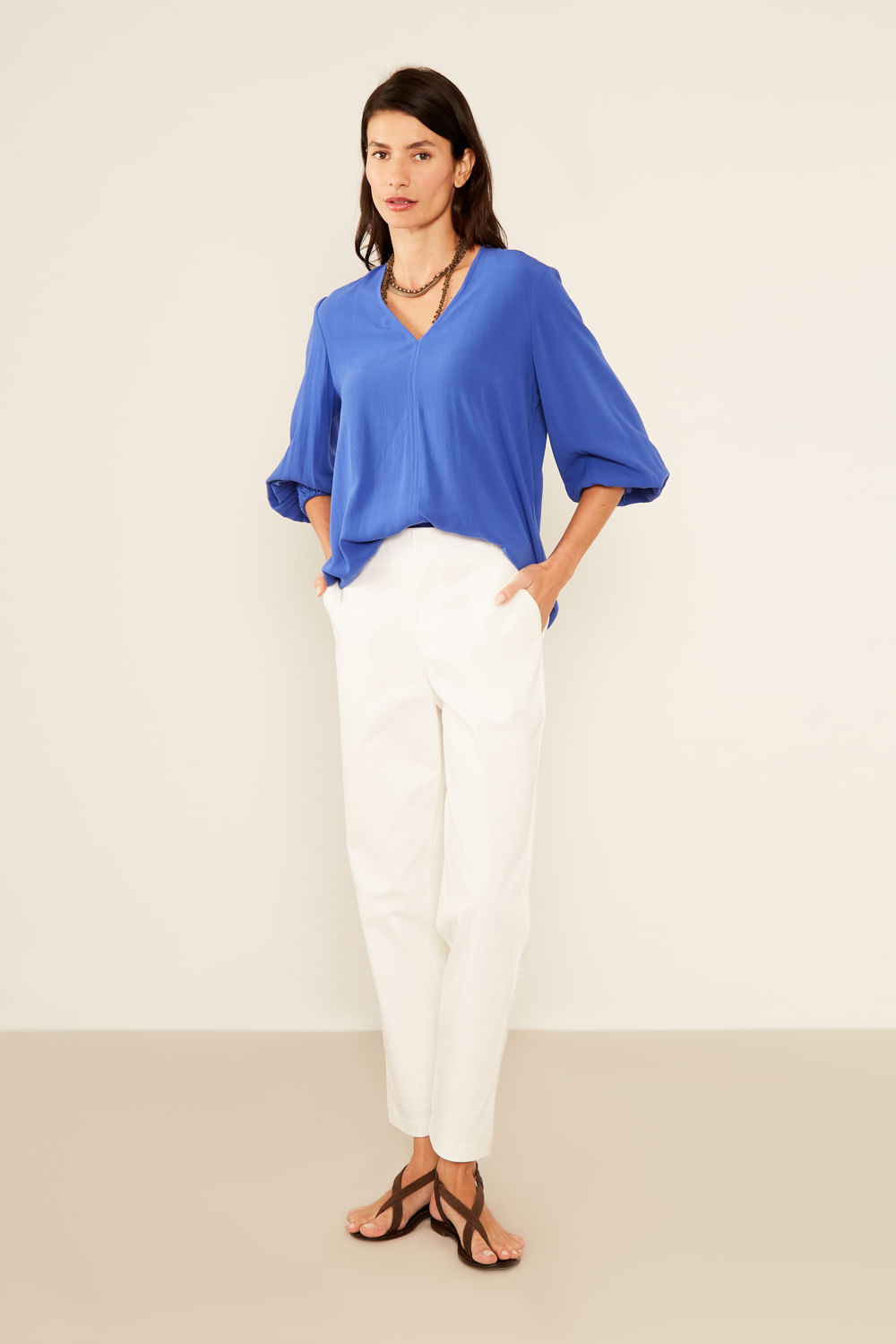 Blusa Elástico Mangas - Azul Royal