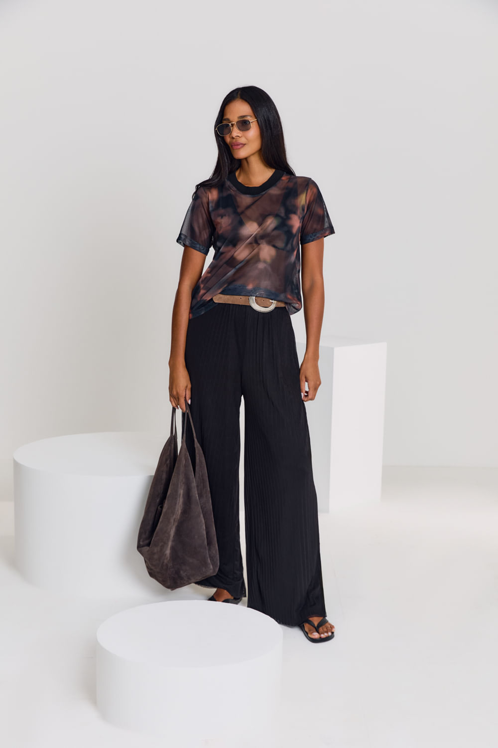 Calça Malha Plissada - Preto
