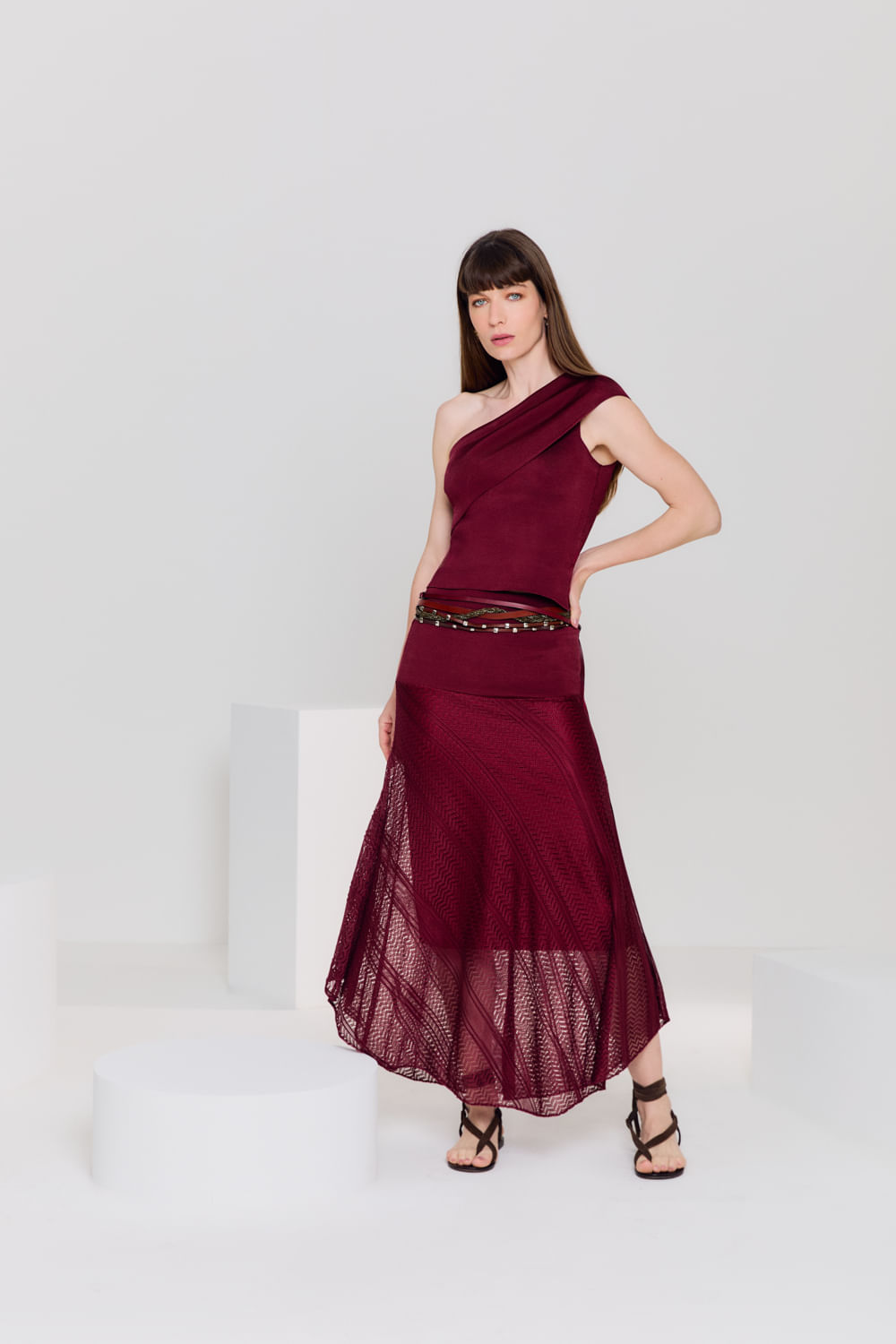 Saia Tricot Pontos - Grena