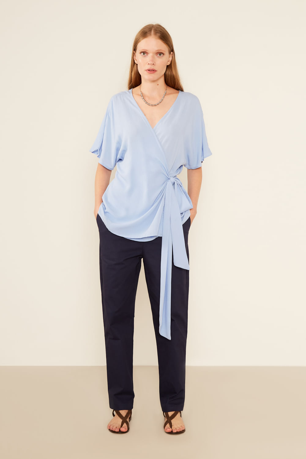 Blusa Casual Transpassada - Azul Ceu