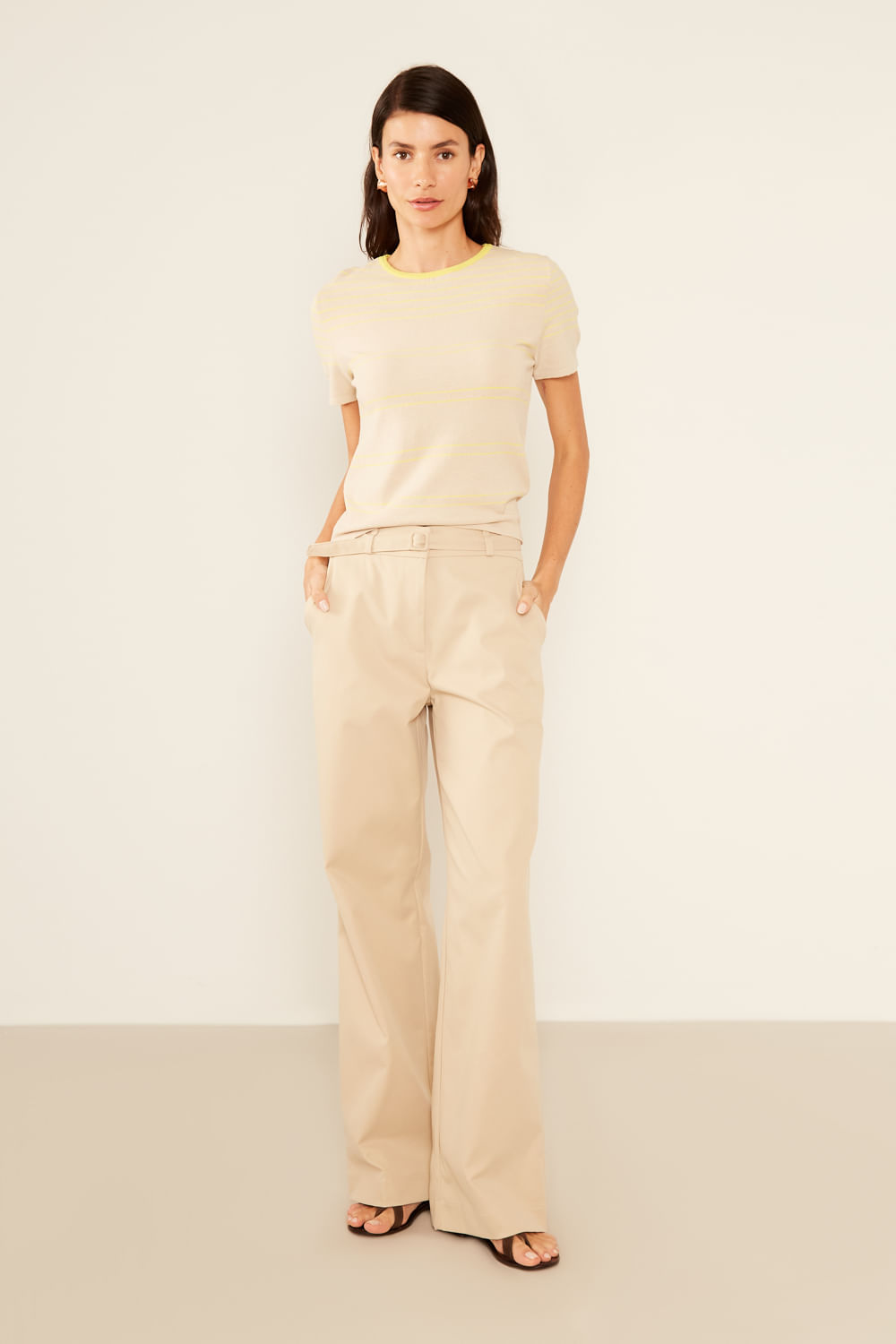 Blusa Tricot Listrada - Amarelo/Cru