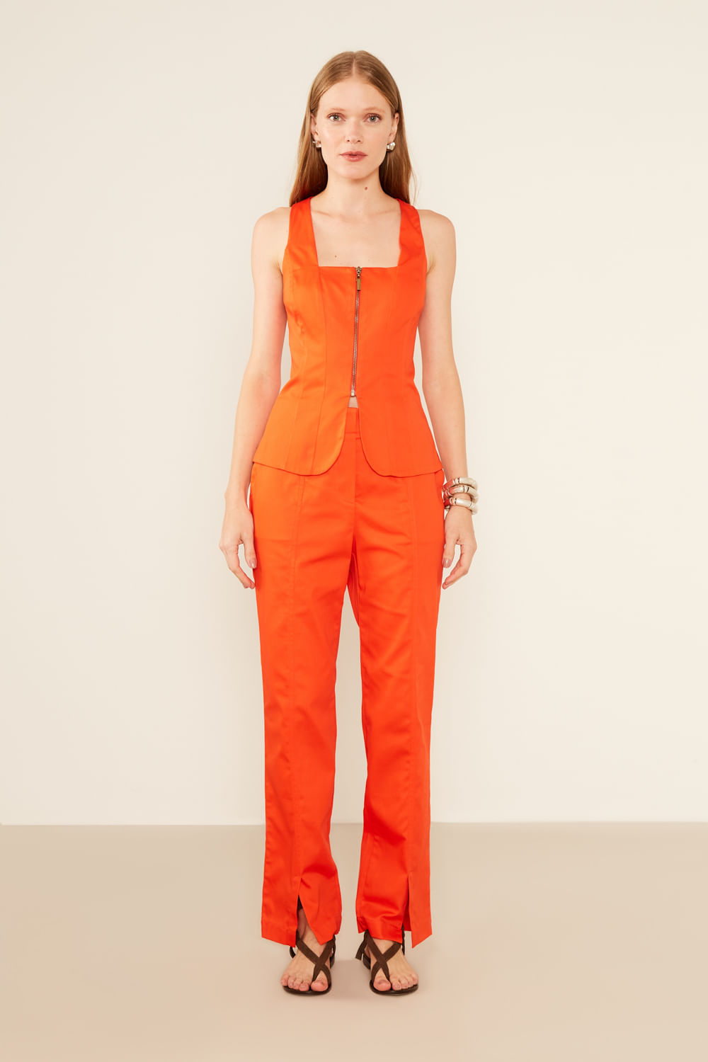 Calça Casual Fenda - Orange