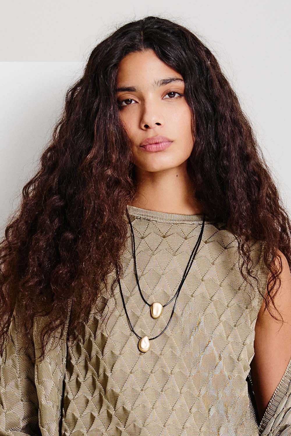 Colar Dupla Pingente Rocha - Dourado