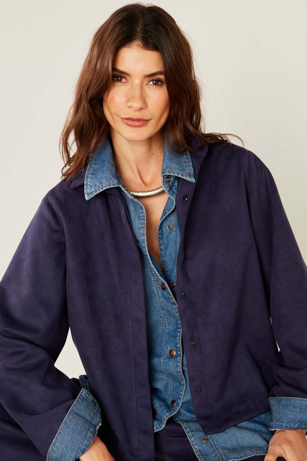 Camisa Malha Suede - Azul Escuro