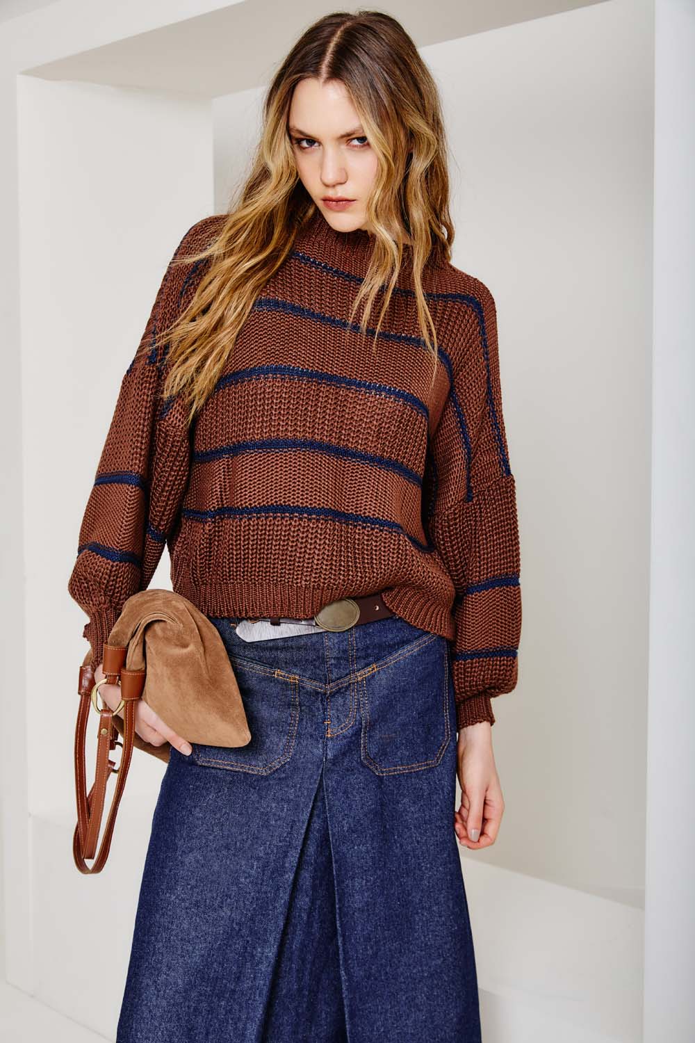 Pull Tricot Listrado - Listra Marrom
