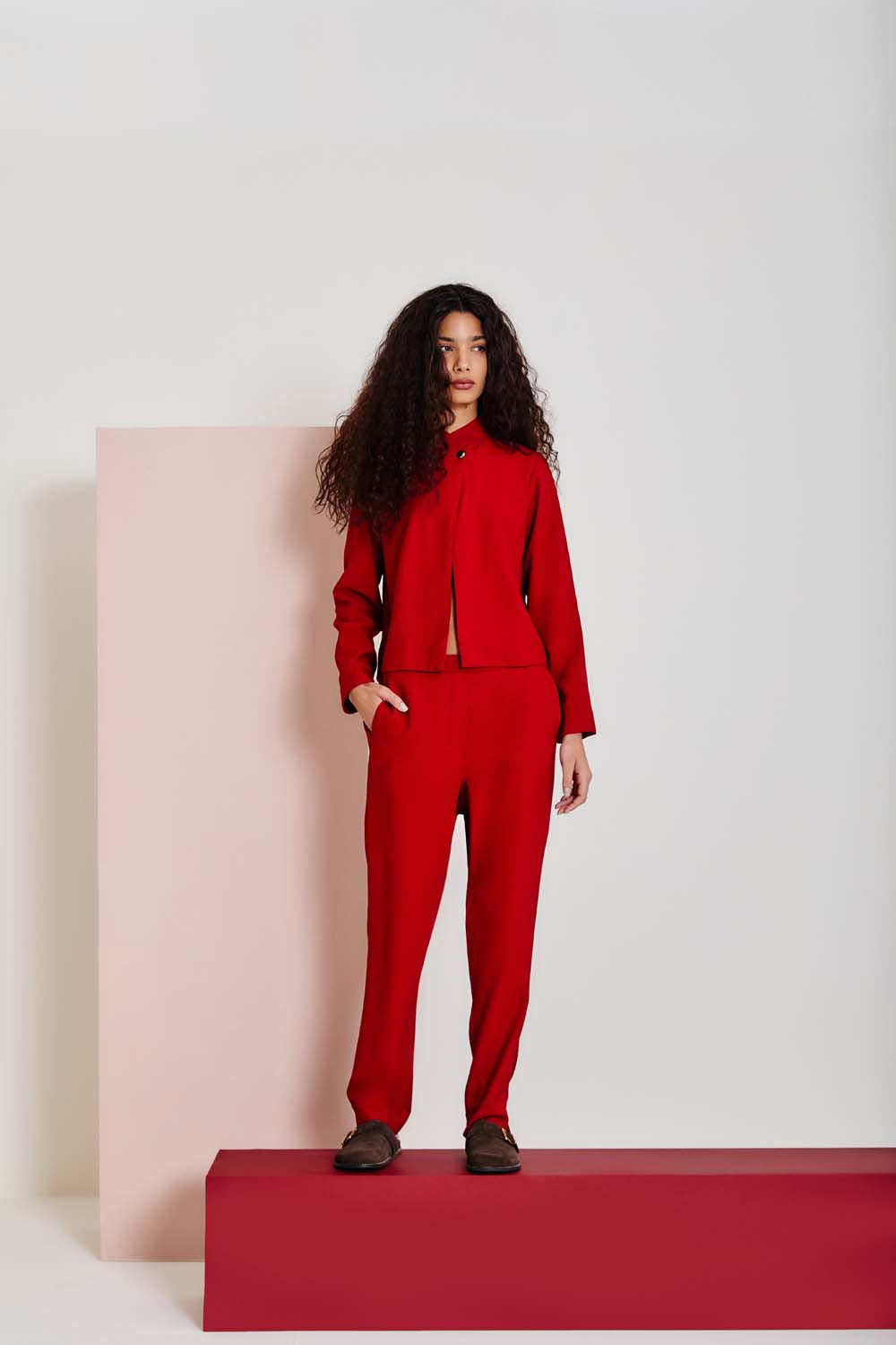 Calça Casual Reta Elástico - Vinho