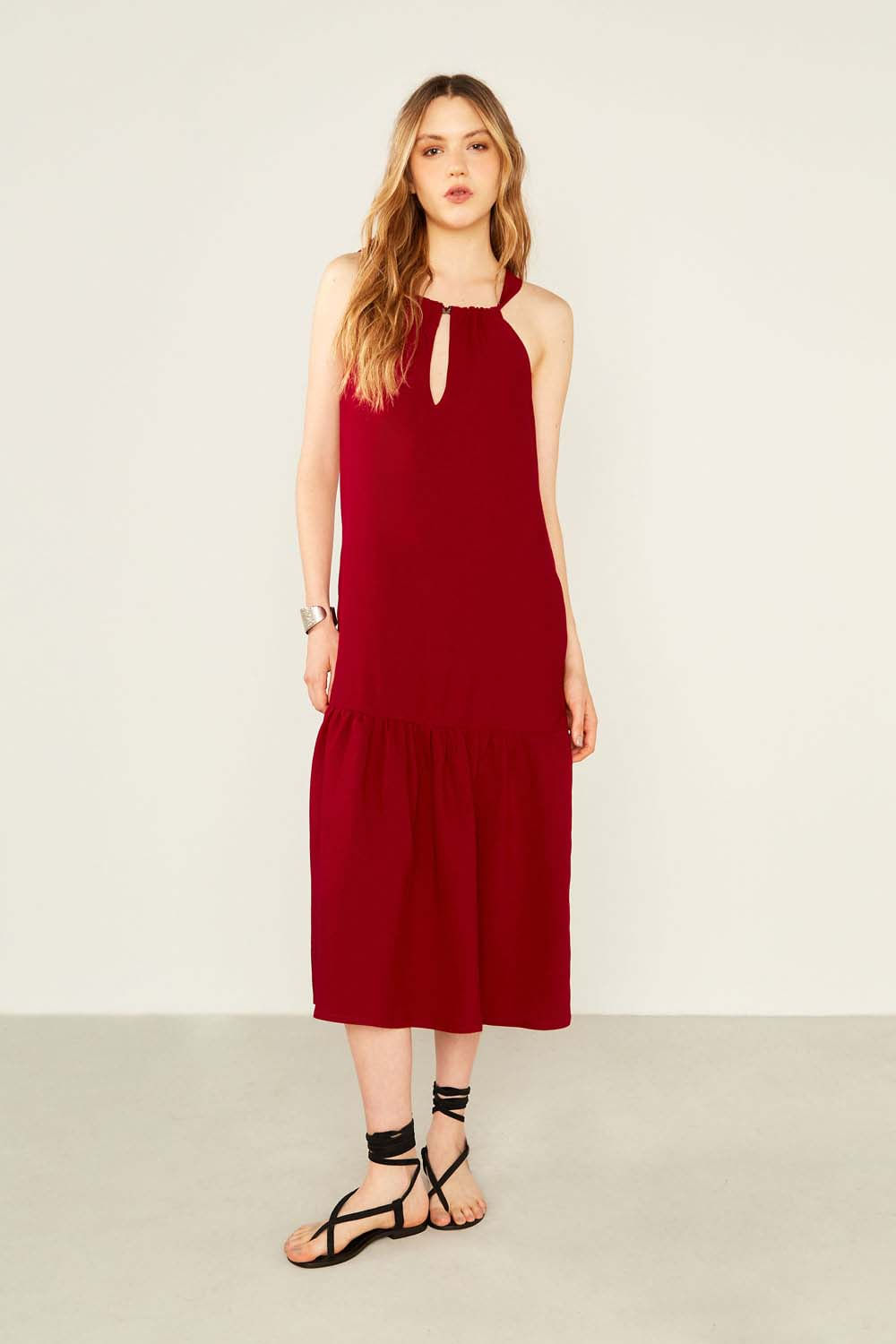 Vestido Casual Decote Halter - Vinho