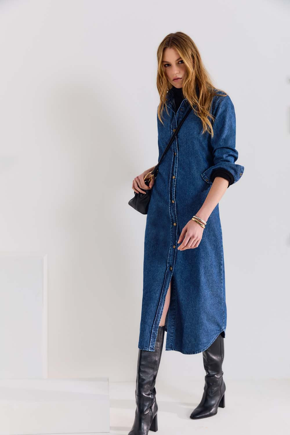 Vestido Jeans Chemise Midi - Jeans