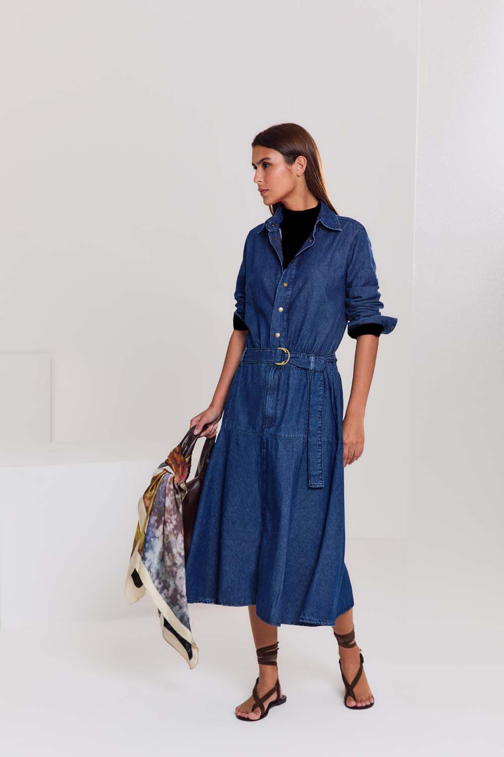 Vestido Jeans Manga Comprida - Jeans