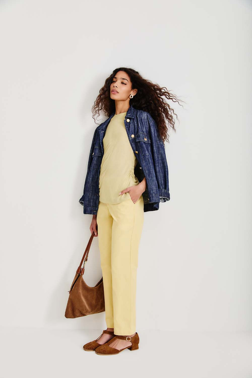 Calça Sarja Bolso Faca - Amarelo Creme