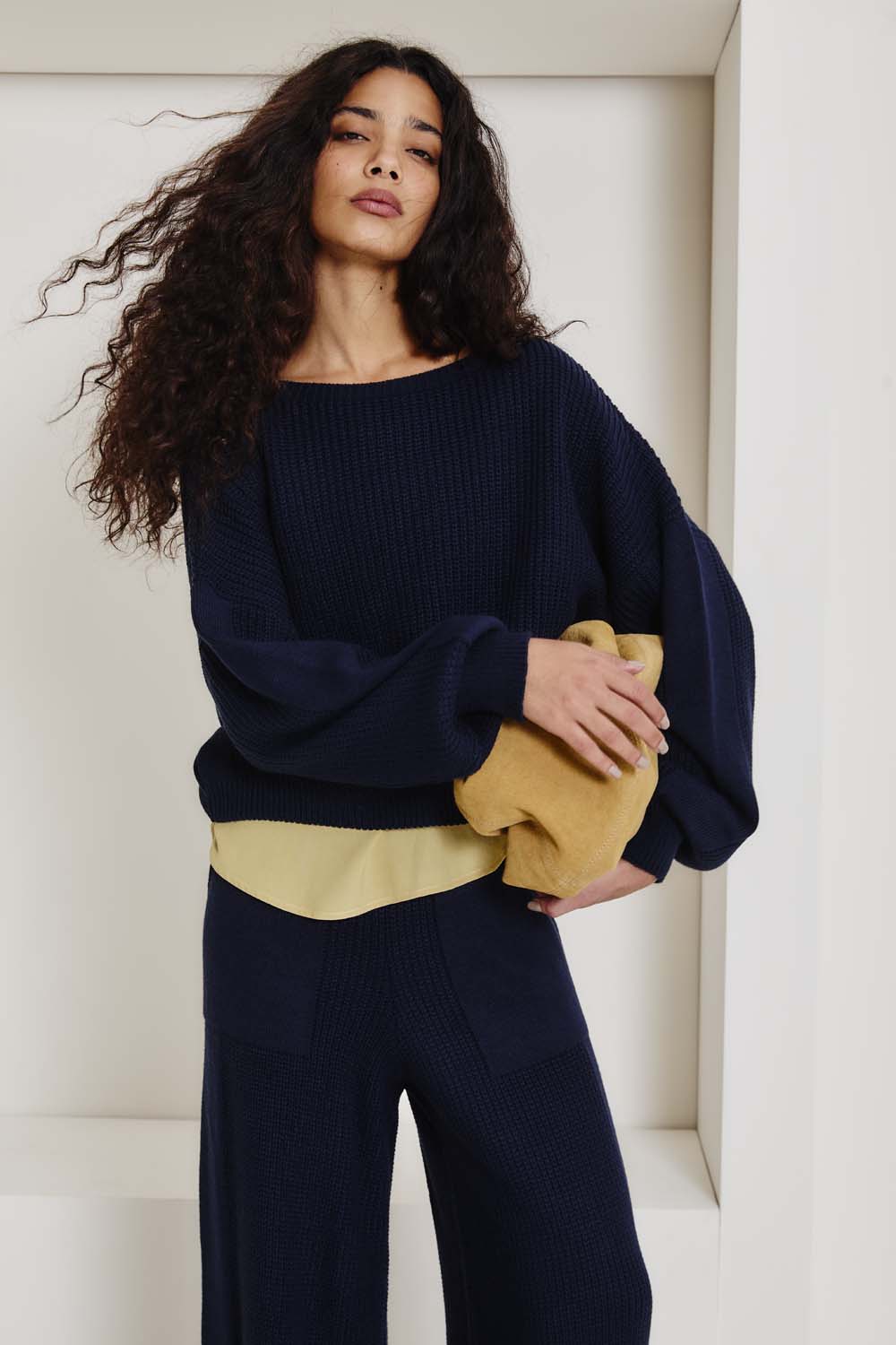 Casaco Tricot Punho - Azul Escuro