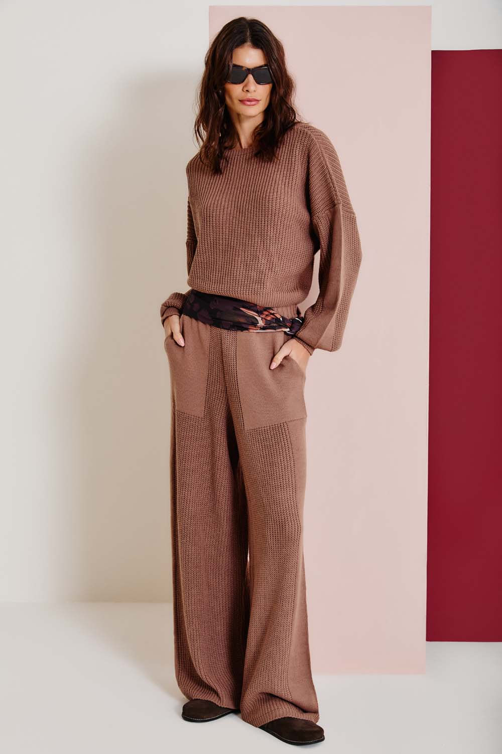 Calça Tricot Bolsos - Cafe