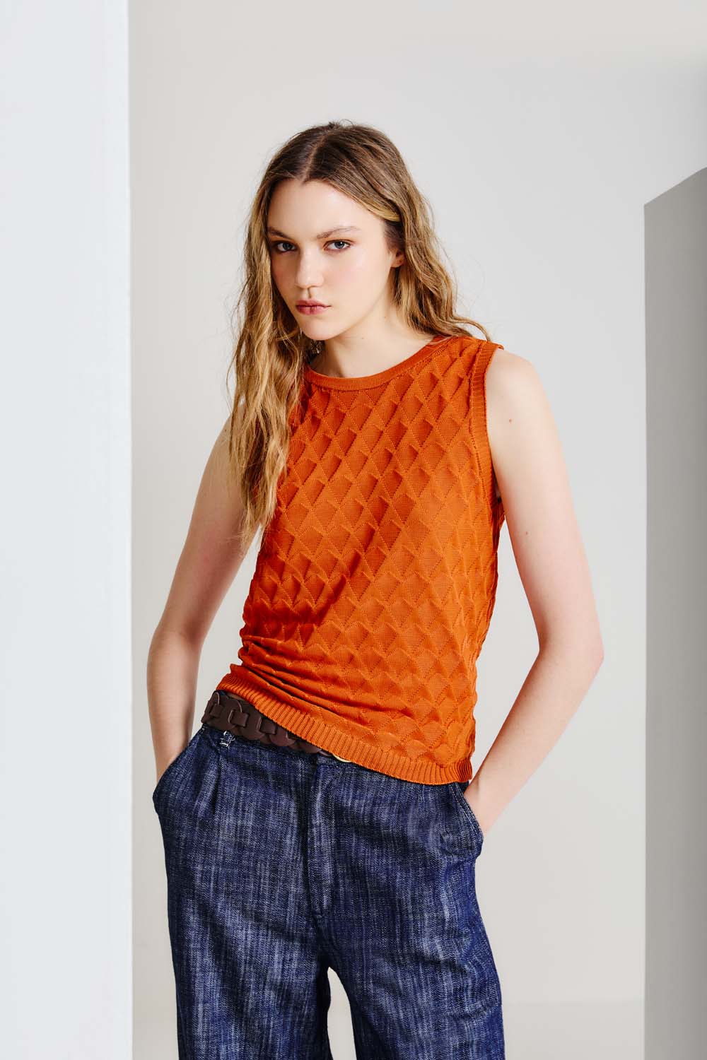 Regata Tricot Triângulos - Orange