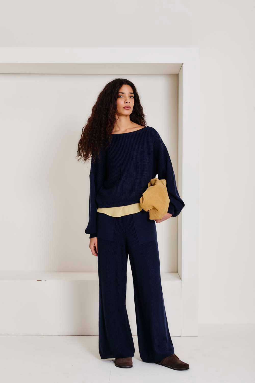 Calça Tricot Bolsos - Azul Escuro