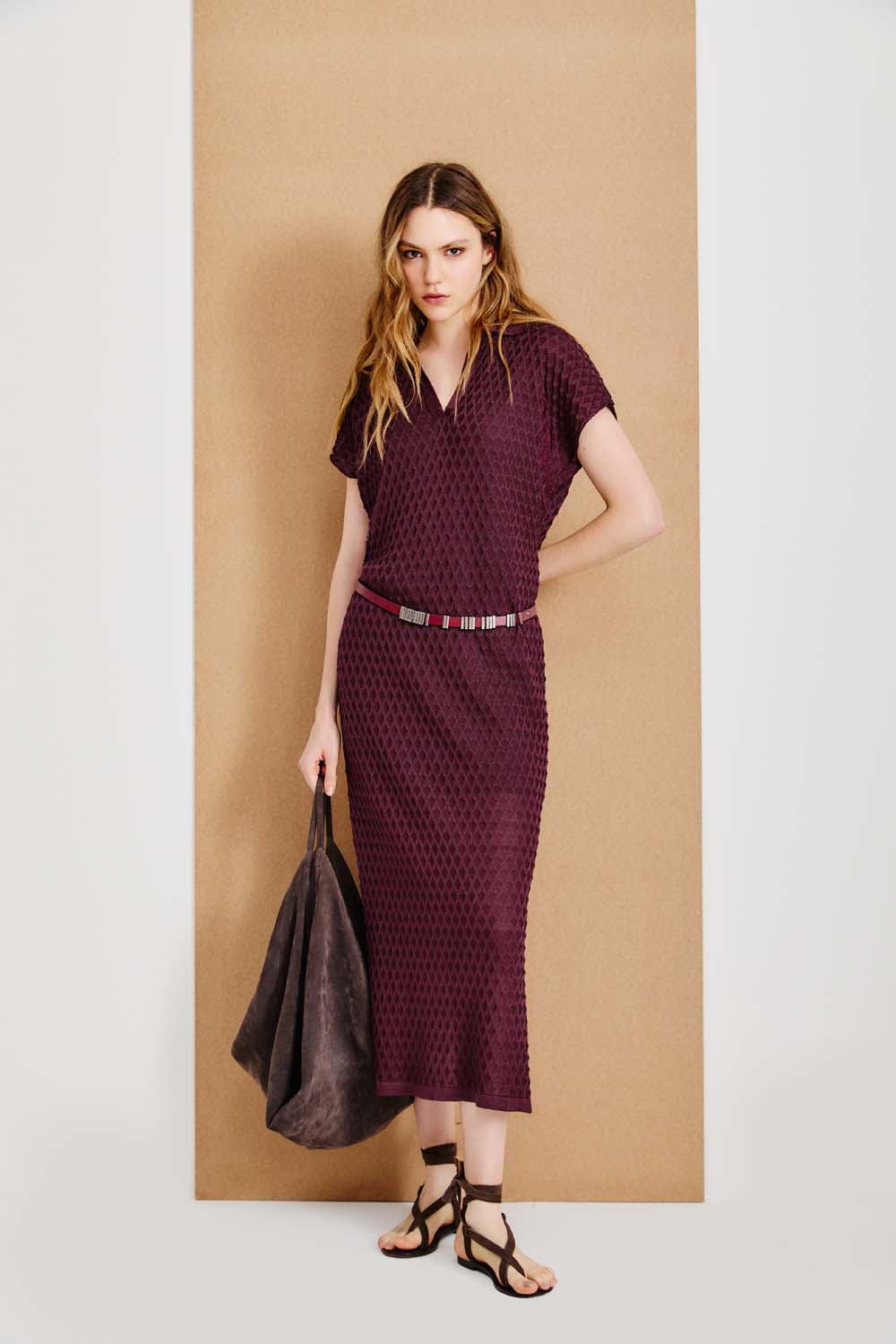 Vestido Tricot Triângulos - Burgundy