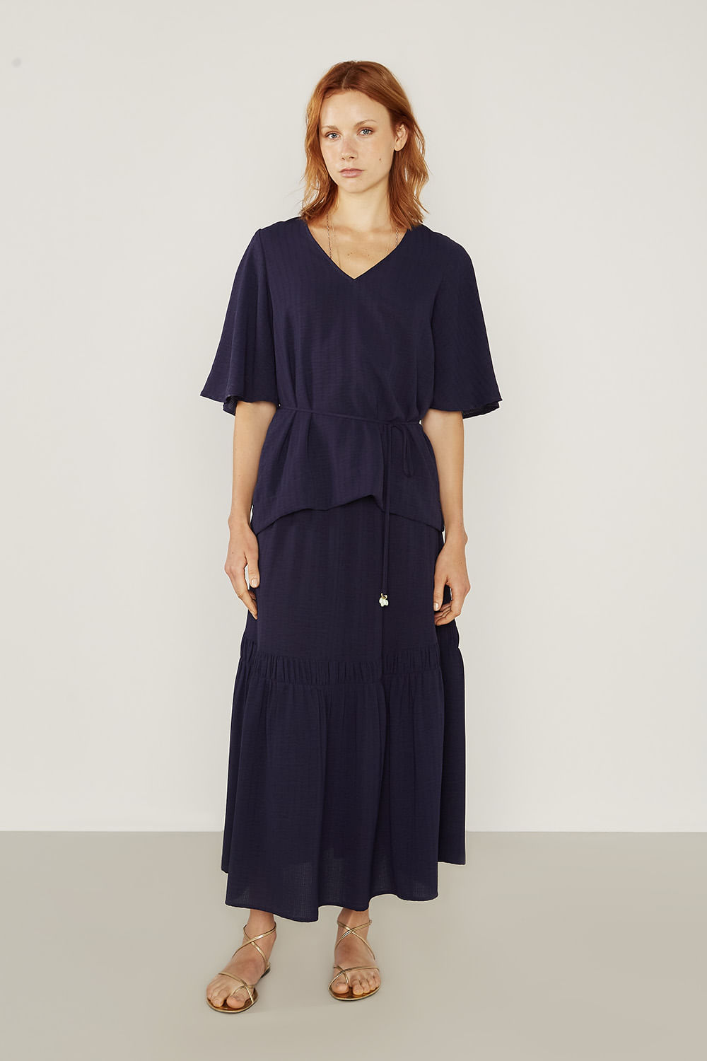 Blusa Casual Textura Ponteiras - Marinho