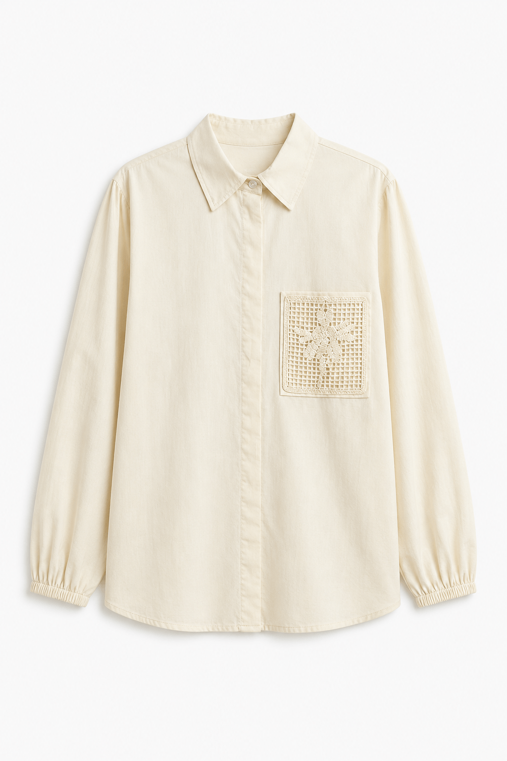 Camisa Casual Punho Elástico - Creme