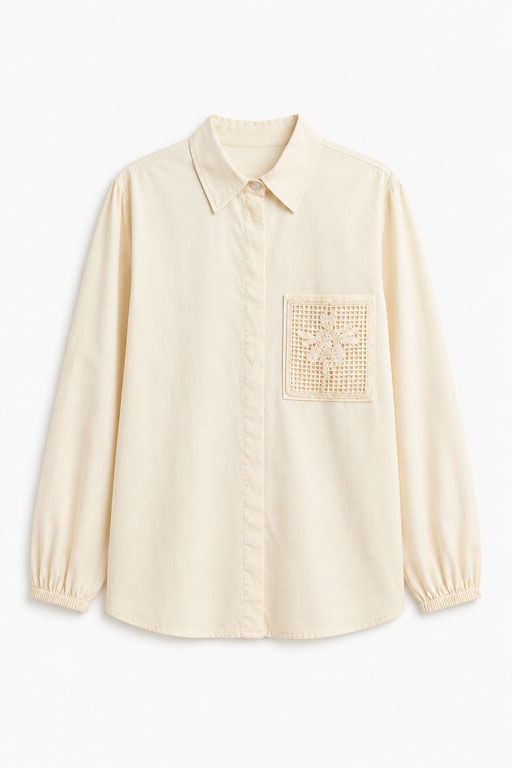 Camisa Casual Bolso Bordado - Areia