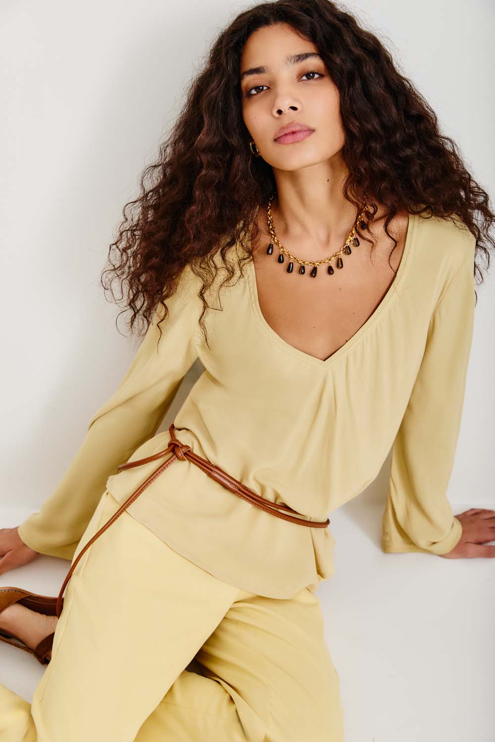 Blusa Casual Decote v Mangas - Creme