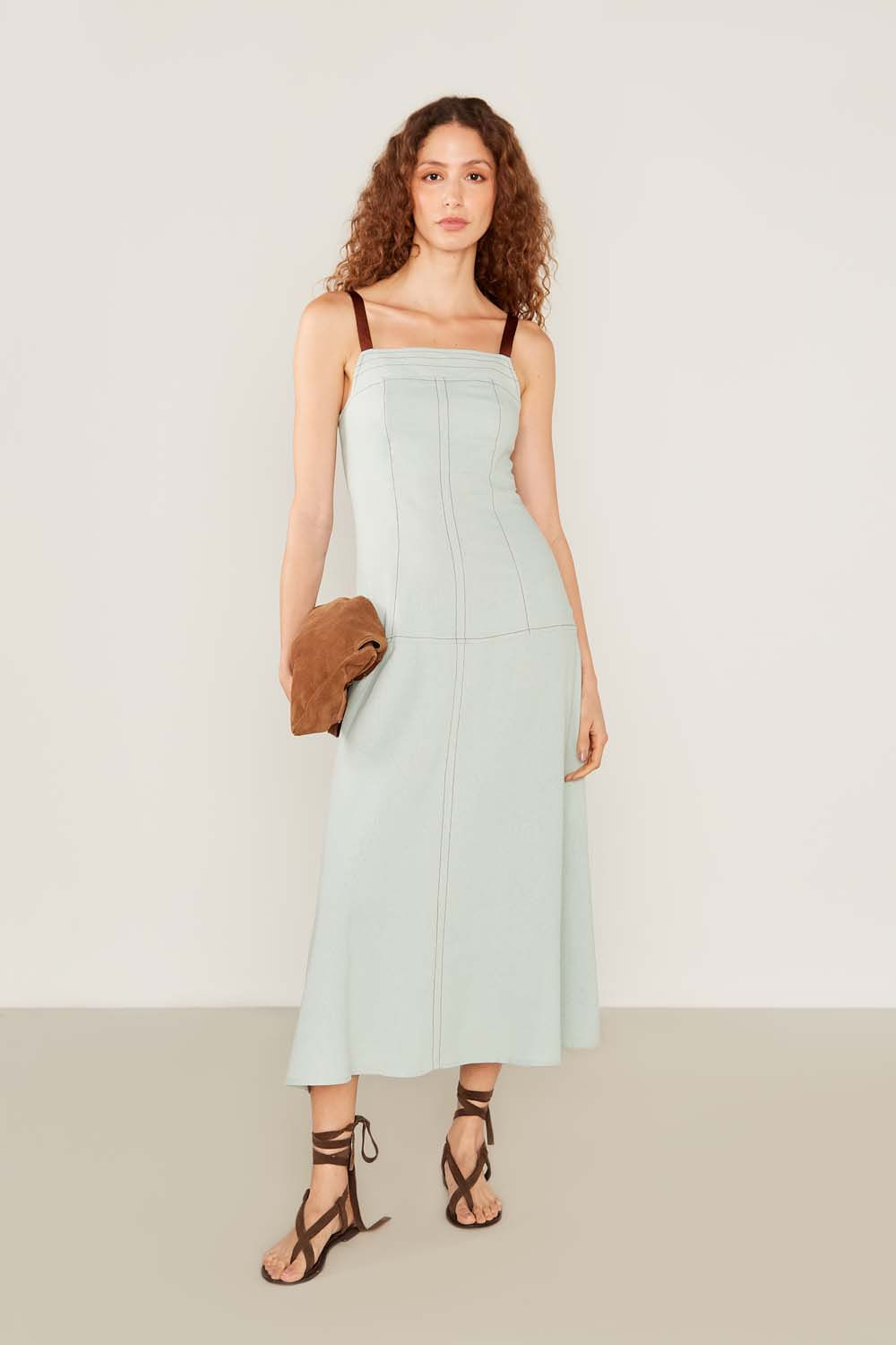 Vestido Casual Linho Alça - Azul Leve
