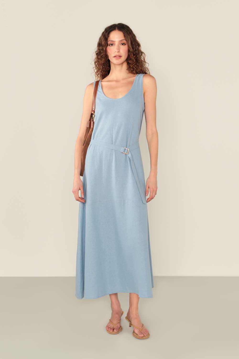 Vestido Casual Regata Cinto - Azul Sea